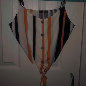 Orange And White striped Crop Tank